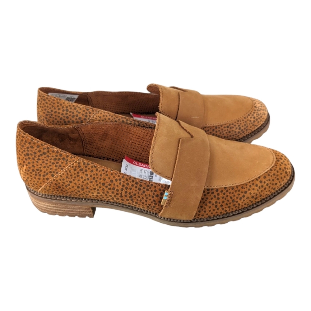 Toms tan mini cheetah print suede Mallory flats‎ loafers size 9.5